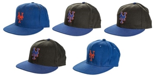 New York Mets Game Used and Signed Cap Lot of (5) Including Cone, Reyes, and Randolph
